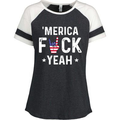 Funny Merica Fuck Yeah 4th Of July Enza Ladies Jersey Colorblock Tee