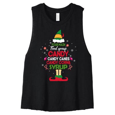 Four Main Food Groups Elf Christmas Pajama Xmas Women's Racerback Cropped Tank