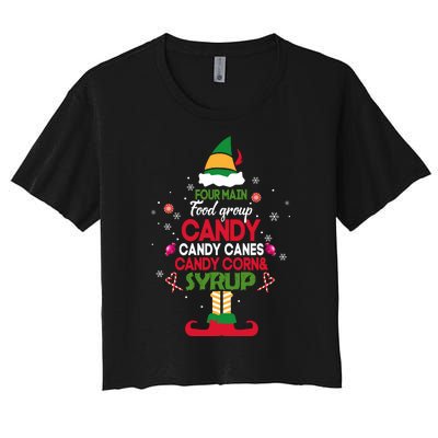 Four Main Food Groups Elf Christmas Pajama Xmas Women's Crop Top Tee