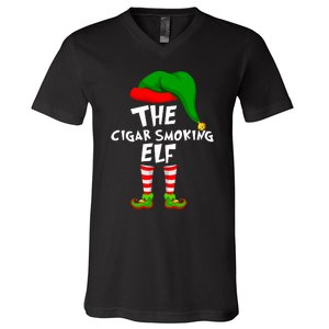 Funny Matching Family Christmas The Cigar Smoking Elf V-Neck T-Shirt