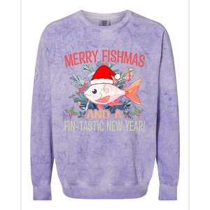 Fishing Merry Fishmas And A Fintastic New Year Cool Gift Colorblast Crewneck Sweatshirt