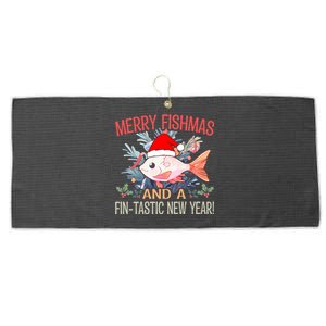 Fishing Merry Fishmas And A Fintastic New Year Cool Gift Large Microfiber Waffle Golf Towel