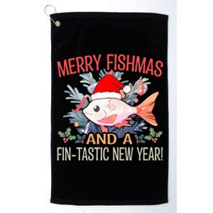 Fishing Merry Fishmas And A Fintastic New Year Cool Gift Platinum Collection Golf Towel