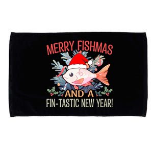 Fishing Merry Fishmas And A Fintastic New Year Cool Gift Microfiber Hand Towel