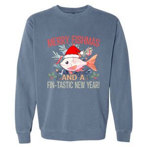 Fishing Merry Fishmas And A Fintastic New Year Cool Gift Garment-Dyed Sweatshirt