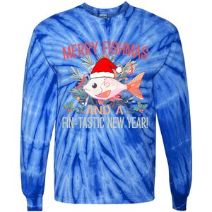 Fishing Merry Fishmas And A Fintastic New Year Cool Gift Tie-Dye Long Sleeve Shirt