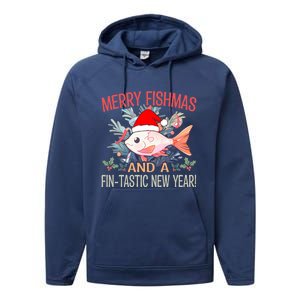 Fishing Merry Fishmas And A Fintastic New Year Cool Gift Performance Fleece Hoodie