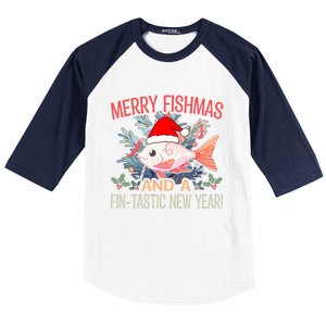 Fishing Merry Fishmas And A Fintastic New Year Cool Gift Baseball Sleeve Shirt