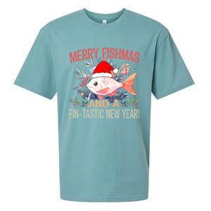 Fishing Merry Fishmas And A Fintastic New Year Cool Gift Sueded Cloud Jersey T-Shirt