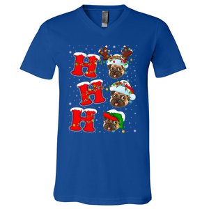 Funny Matching Family Santa Ho Ho Ho Pug Christmas Gift V-Neck T-Shirt