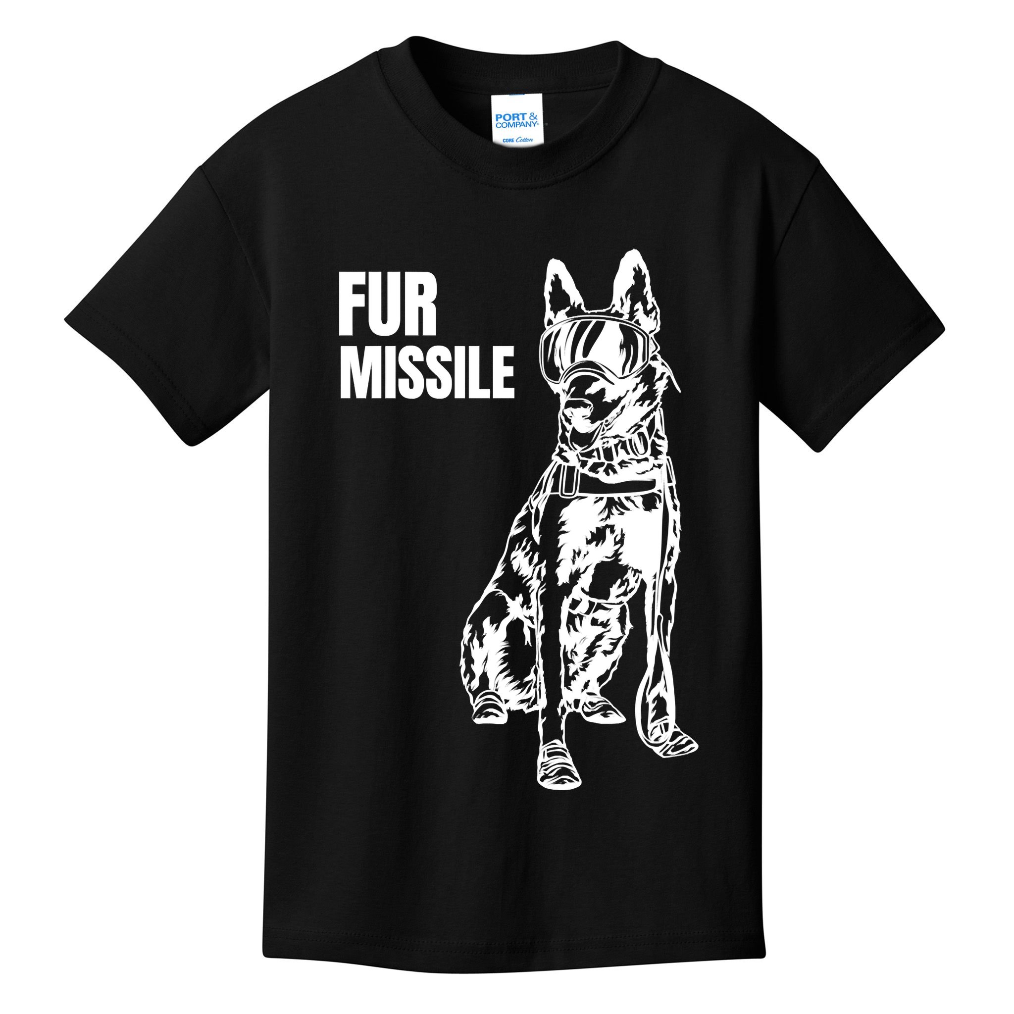 Fur Missile Funny Beligian Malinois Dog Kids T-Shirt