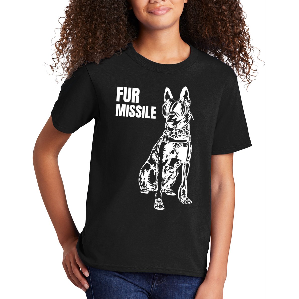 Fur Missile Funny Beligian Malinois Dog Kids T-Shirt