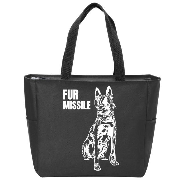 Fur Missile Funny Beligian Malinois Dog Zip Tote Bag