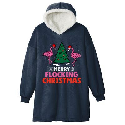 Flamingo Merry Flocking Christmas Funny Xmas Gift Hooded Wearable Blanket