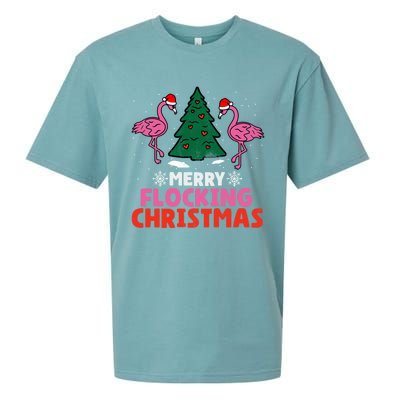 Flamingo Merry Flocking Christmas Funny Xmas Gift Sueded Cloud Jersey T-Shirt