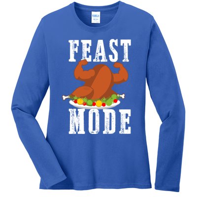 Feast Mode Funny Turkey Muscle Flex Thanksgiving Gift Ladies Long Sleeve Shirt