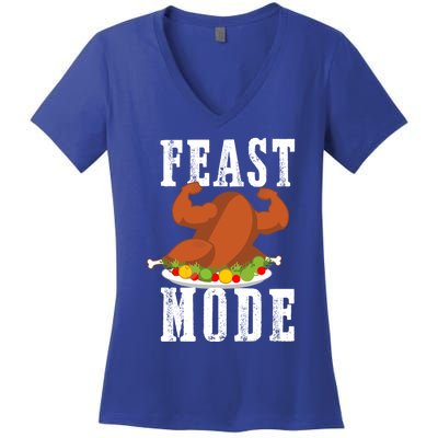 Feast Mode Funny Turkey Muscle Flex Thanksgiving Gift Women's V-Neck T-Shirt