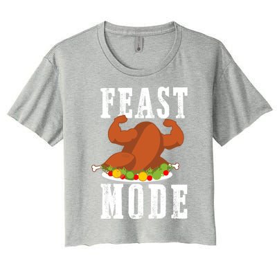 Feast Mode Funny Turkey Muscle Flex Thanksgiving Gift Women's Crop Top Tee