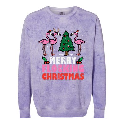 Flamingo Merry Flocking Christmas Funny Xmas Colorblast Crewneck Sweatshirt