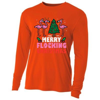 Flamingo Merry Flocking Christmas Funny Xmas Cooling Performance Long Sleeve Crew