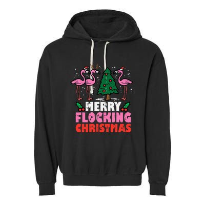 Flamingo Merry Flocking Christmas Funny Xmas Garment-Dyed Fleece Hoodie