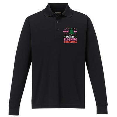 Flamingo Merry Flocking Christmas Funny Xmas Performance Long Sleeve Polo