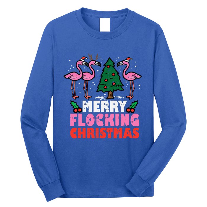 Flamingo Merry Flocking Christmas Funny Xmas Long Sleeve Shirt