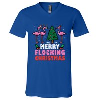 Flamingo Merry Flocking Christmas Funny Xmas V-Neck T-Shirt