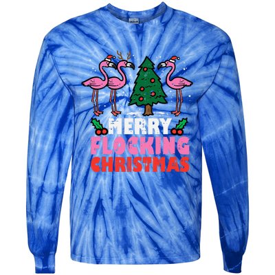 Flamingo Merry Flocking Christmas Funny Xmas Tie-Dye Long Sleeve Shirt