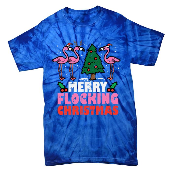 Flamingo Merry Flocking Christmas Funny Xmas Tie-Dye T-Shirt