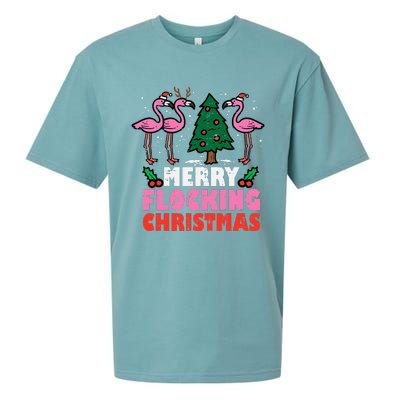 Flamingo Merry Flocking Christmas Funny Xmas Sueded Cloud Jersey T-Shirt