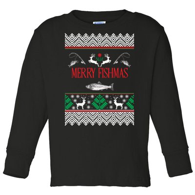 Funny Merry Fishmas Bass Fish Apparel Toddler Long Sleeve Shirt