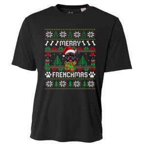 Funny Merry Frenchmas French Bulldog Christmas Ugly Sweater Cooling Performance Crew T-Shirt