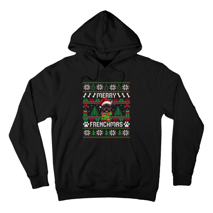 Funny Merry Frenchmas French Bulldog Christmas Ugly Sweater Hoodie