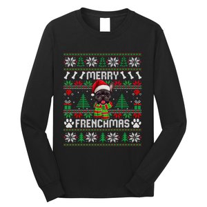 Funny Merry Frenchmas French Bulldog Christmas Ugly Sweater Long Sleeve Shirt