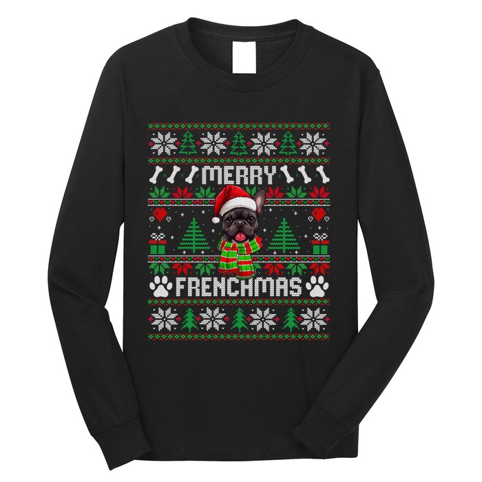 Funny Merry Frenchmas French Bulldog Christmas Ugly Sweater Long Sleeve Shirt