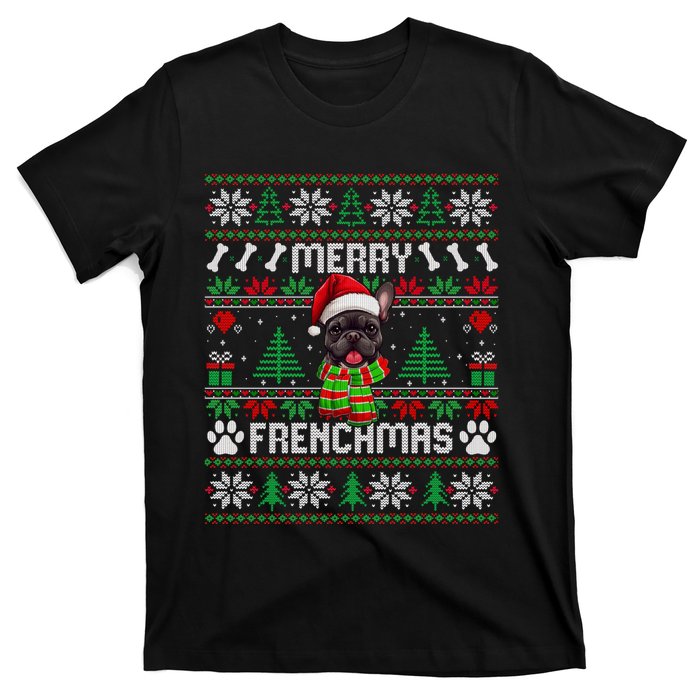 Funny Merry Frenchmas French Bulldog Christmas Ugly Sweater T-Shirt