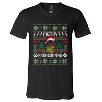 Funny Merry Frenchmas French Bulldog Christmas Ugly Sweater V-Neck T-Shirt