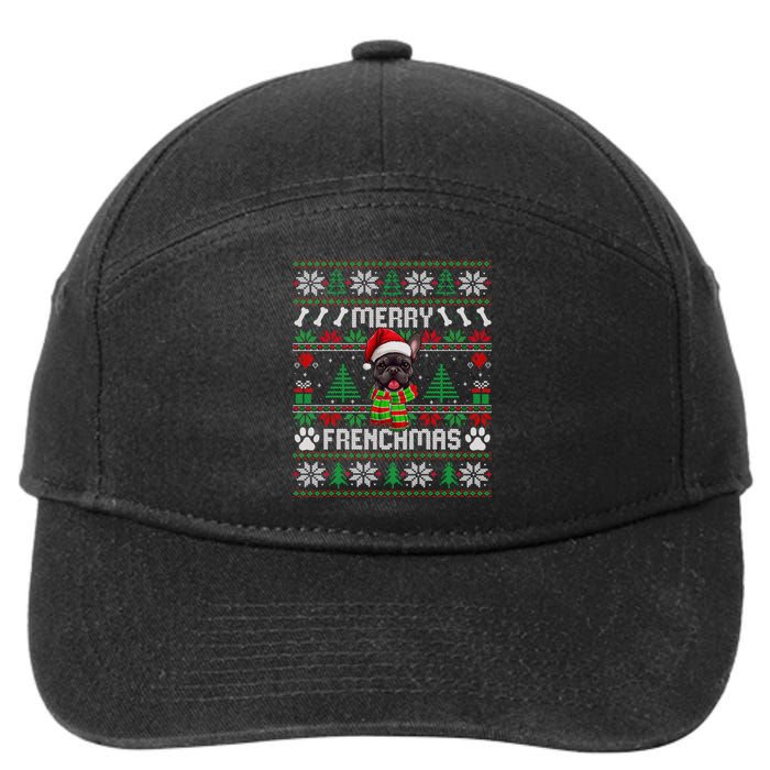 Funny Merry Frenchmas French Bulldog Christmas Ugly Sweater 7-Panel Snapback Hat