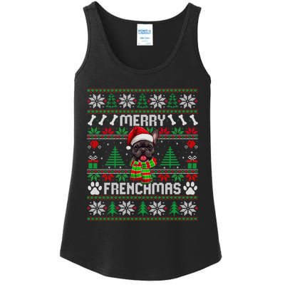 Funny Merry Frenchmas French Bulldog Christmas Ugly Sweater Ladies Essential Tank