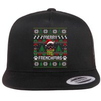 Funny Merry Frenchmas French Bulldog Christmas Ugly Sweater Flat Bill Trucker Hat