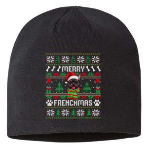 Funny Merry Frenchmas French Bulldog Christmas Ugly Sweater Sustainable Beanie