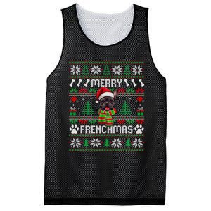 Funny Merry Frenchmas French Bulldog Christmas Ugly Sweater Mesh Reversible Basketball Jersey Tank