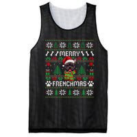 Funny Merry Frenchmas French Bulldog Christmas Ugly Sweater Mesh Reversible Basketball Jersey Tank