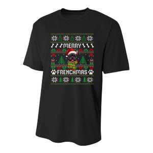 Funny Merry Frenchmas French Bulldog Christmas Ugly Sweater Youth Performance Sprint T-Shirt