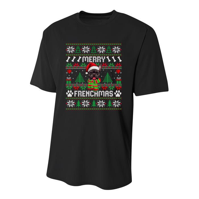 Funny Merry Frenchmas French Bulldog Christmas Ugly Sweater Youth Performance Sprint T-Shirt