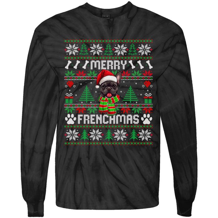 Funny Merry Frenchmas French Bulldog Christmas Ugly Sweater Tie-Dye Long Sleeve Shirt