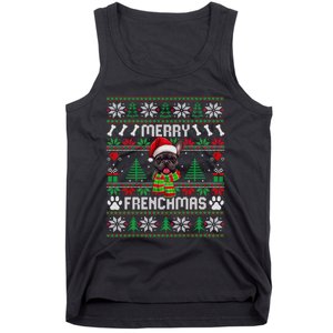 Funny Merry Frenchmas French Bulldog Christmas Ugly Sweater Tank Top