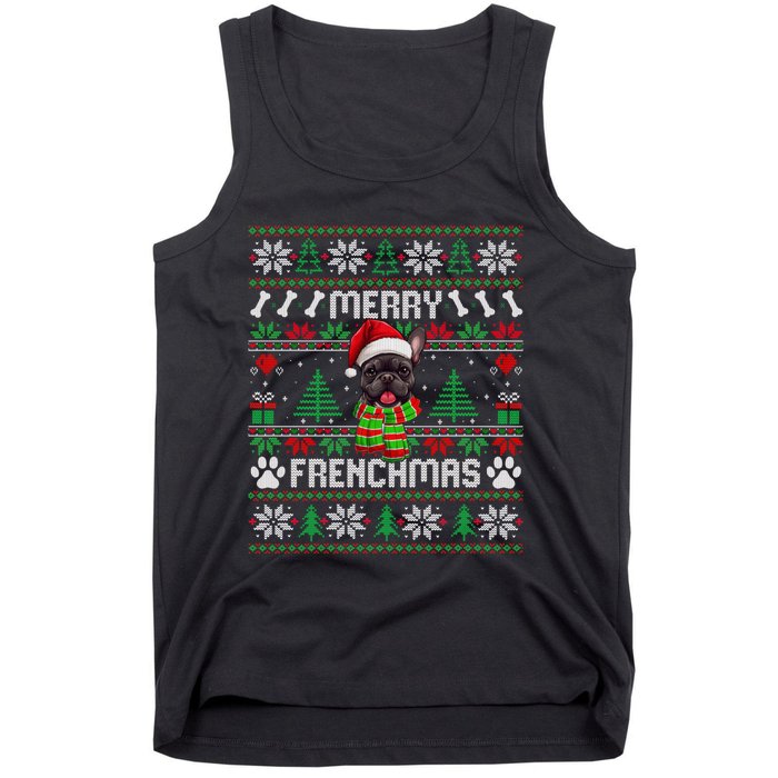 Funny Merry Frenchmas French Bulldog Christmas Ugly Sweater Tank Top