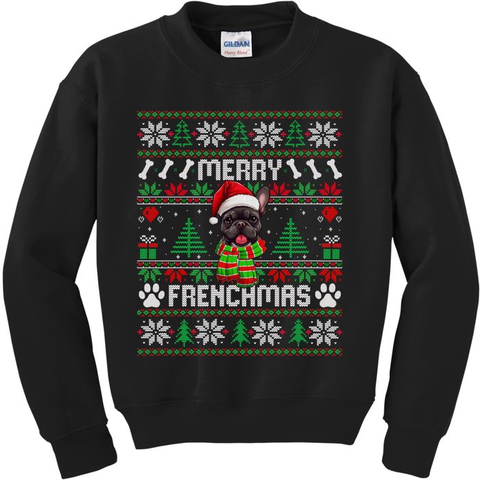 Funny Merry Frenchmas French Bulldog Christmas Ugly Sweater Kids Sweatshirt